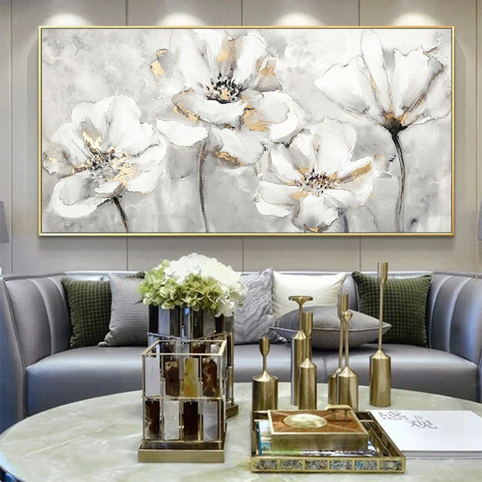Große weiße florale abstrakte Wandkunst feine Kunstdrucke auf Leinwand moderne botanische Bilder für Wohnzimmer Hotelzimmer Schlafzimmer Kunst Dekor | Brehn