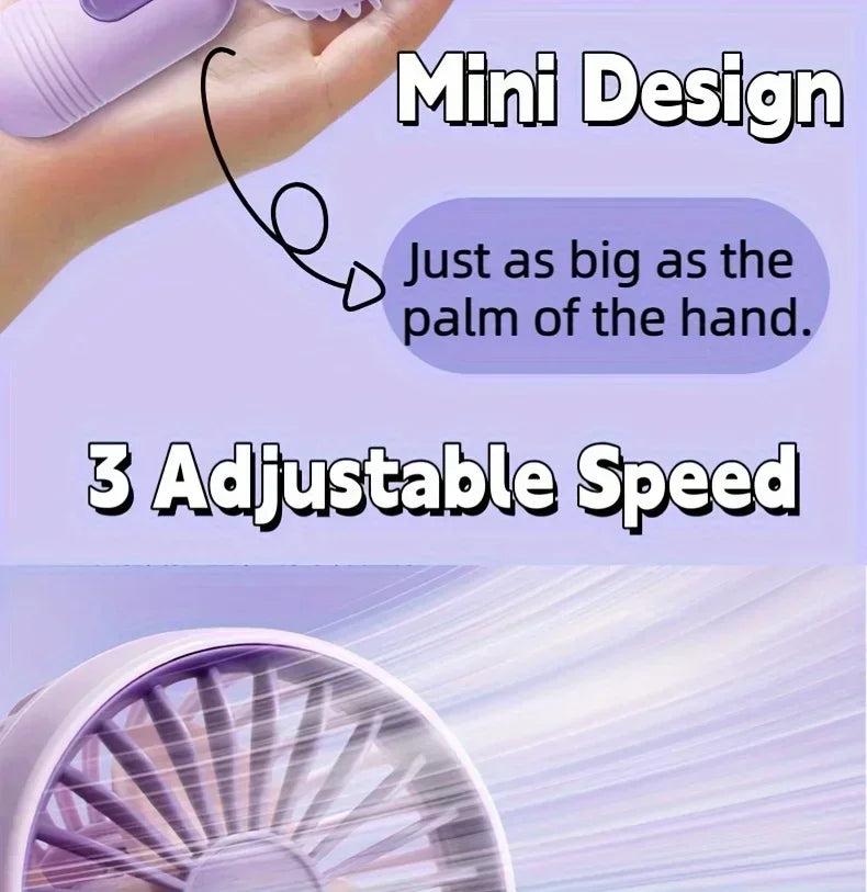 Mini Handheld USB Ventilator – 3-Geschwindigkeitsstarker Wind Tragbarer Tischventilator, Wiederaufladbar für Studenten, Büro, Outdoor, Reisen und Camping | Brehn