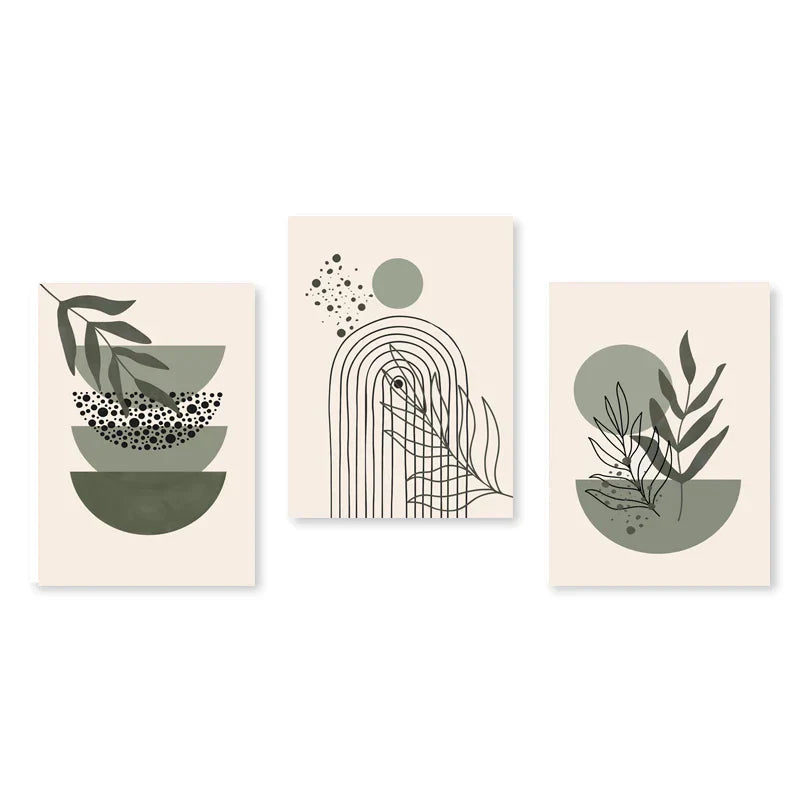 Set aus 3 Stück Modern Abstrakt Bohemian Minimalistisch Geometrisch Wandkunst Fein Kunst Leinwand Drucke Poster Bilder Für Wohnzimmer Dekor | Brehn