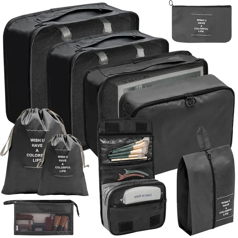 Brehn | PackWunder Reise-Organizer Set 7/8/9/10-teilig | Faltbare Koffer-Organizer | Für Kleidung, Schuhe & Accessoires
