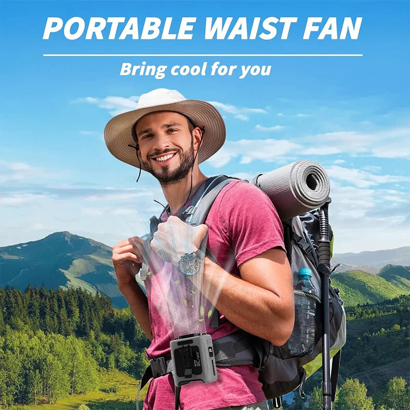 10000mAh Taillenklem Ventilator mit Power Bank – Tragbarer Freisprech-Akku Ventilator | 5-Geschwindigkeits-Kühlung, Batteriestatusanzeige, USB-Ladung, Tragbarer Ventilator für den Außenbereich | Brehn