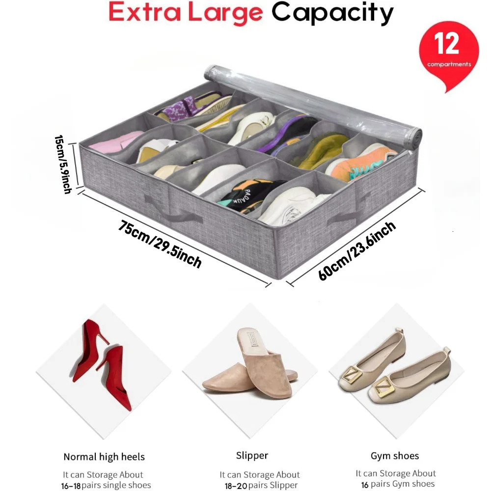 OrdiShoe Schuh-Organizer | Aufbewahrung unter dem Bett | Fassungsvermögen: 12 Paar | Staubdicht & Faltbar