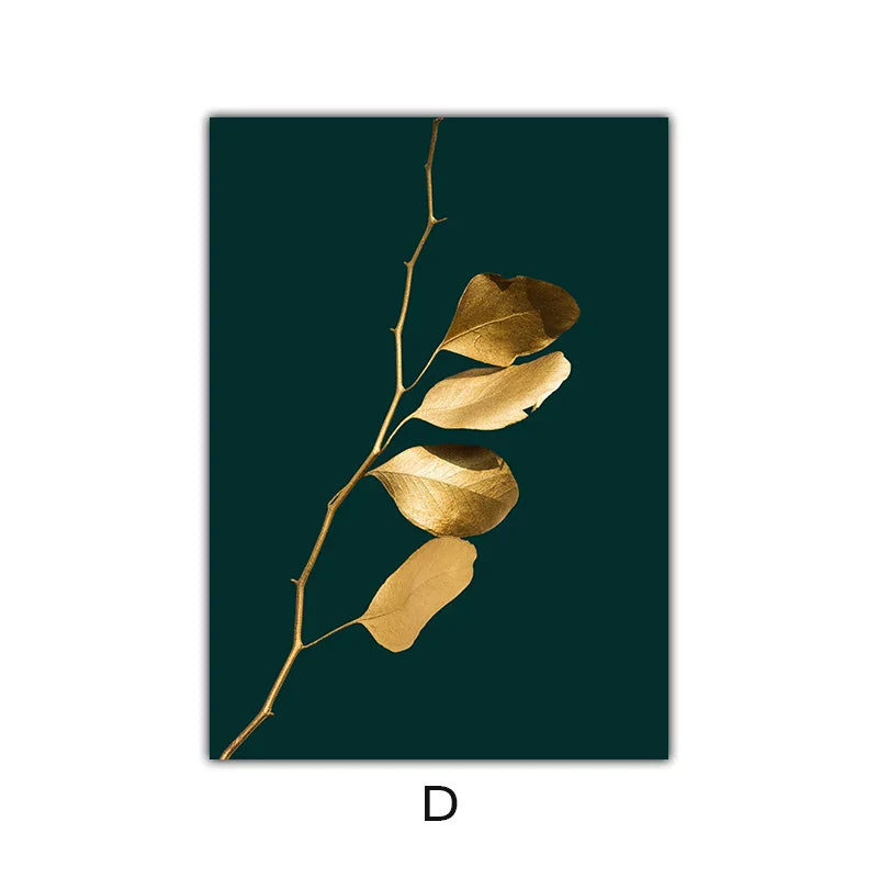 Abstrakte tropische Botanik goldene Blätter Wandkunst Feine Kunst Leinwanddrucke Bilder für Wohnzimmer Esszimmer Licht Luxus Wohnkultur | Brehn