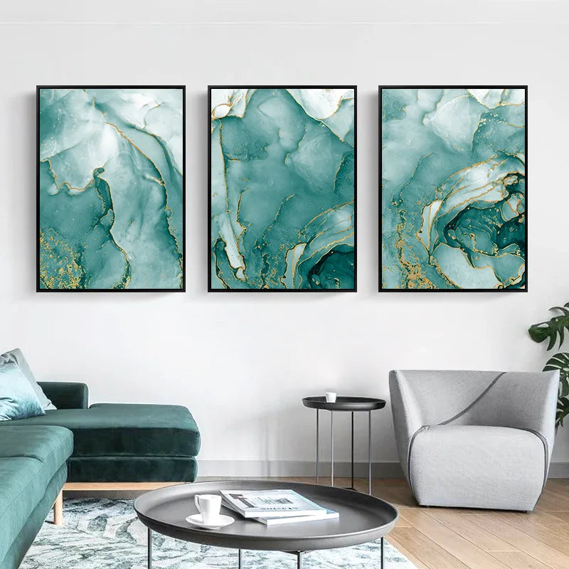 Moderne abstrakte Aqua-Flüssigkeit Marmor Drucke Wandkunst Fine Art Leinwanddrucke Bilder für Wohnzimmer Esszimmer Home Office Dekor | Brehn
