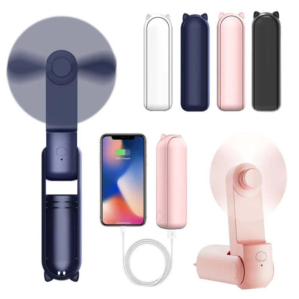 Tragbarer Mini-Handventilator – Wiederaufladbarer faltbarer Taschenventilator mit Batterie, kühlender Handventilator und Powerbank-Funktion | Brehn