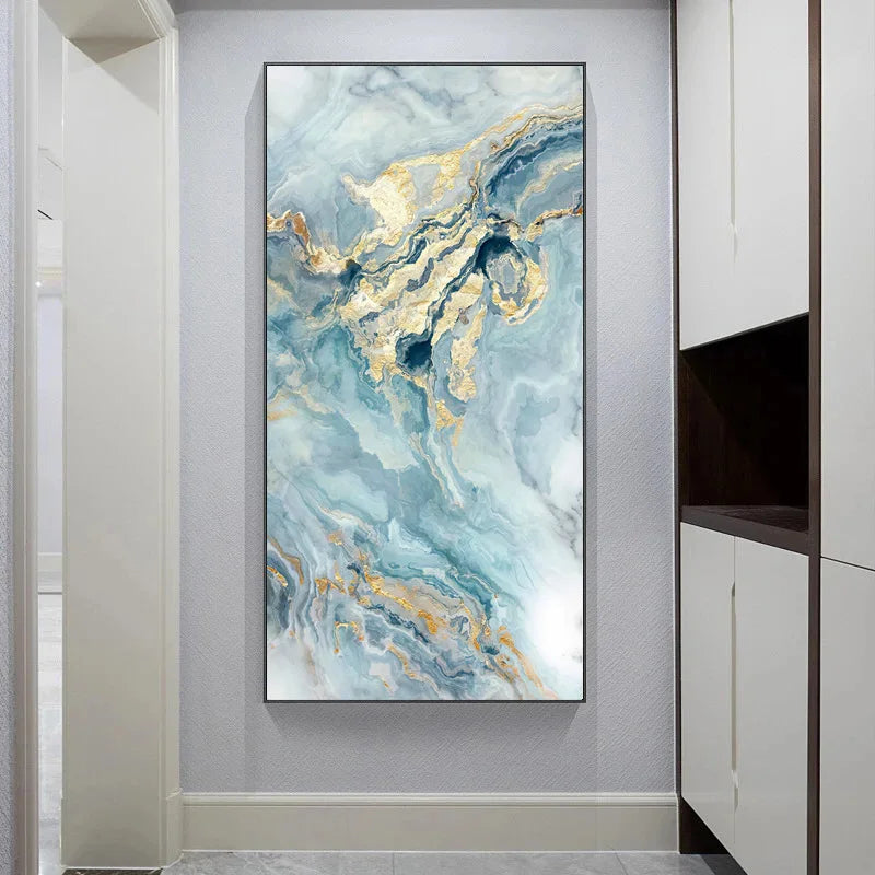 Blaue Goldene Flüssige Marmor Essenz Wandkunst Fine Art Leinwanddrucke Bilder Für Modernes Apartment Luxus Wohnzimmer Kunst Dekor | Brehn