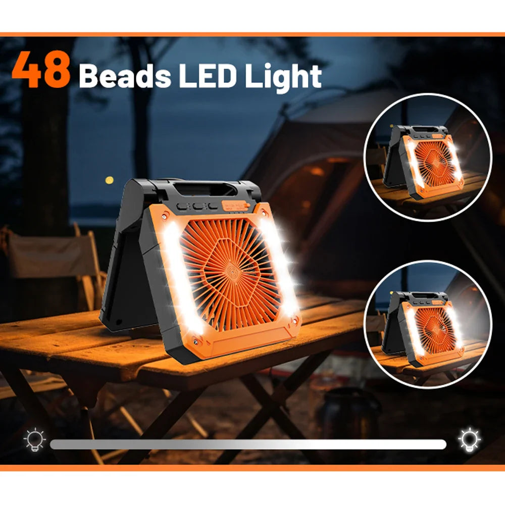 20000mAh Tragbarer Elektrischer Ventilator mit LED Licht — USB, Solar & Auto-Ladung für Camping | Brehn