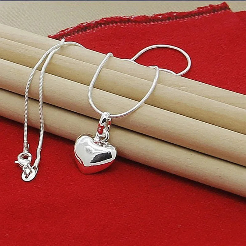 925 Sterling Silber Solide Kleine Herzanhänger Halskette 16-30 Zoll Schlangenkette Für Frauen Hochzeit Charm Mode Schmuck