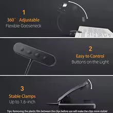 Brehn | Leselampe FlexiRead | USB Wiederaufladbar | 3 Lichtfarben & Dimmbar | Clip & Flexarm