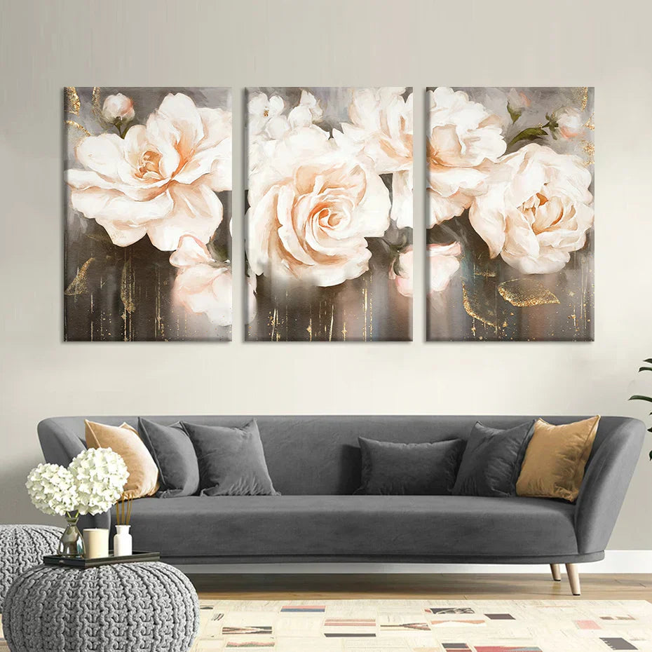 Rosa Beige Blüten Große Florale Wandkunst Feine Kunst Leinwanddrucke Elegante Abstrakte Botanische Bilder Für Wohnzimmer Schlafzimmer Kunst Dekor | Brehn