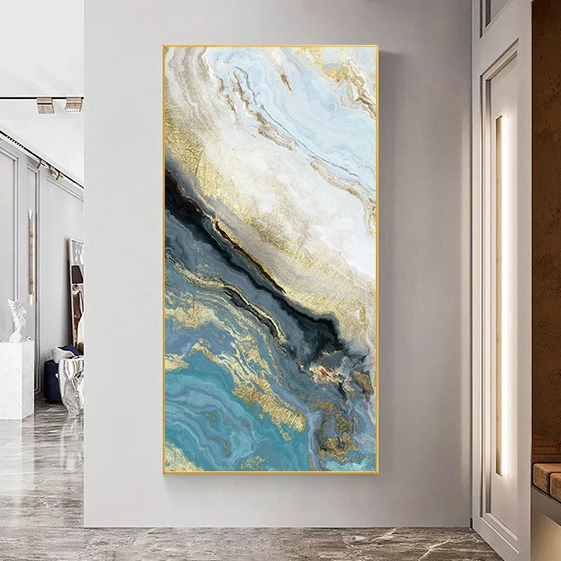 Blaue Goldene Flüssige Marmor Essenz Wandkunst Fine Art Leinwanddrucke Bilder Für Modernes Apartment Luxus Wohnzimmer Kunst Dekor | Brehn