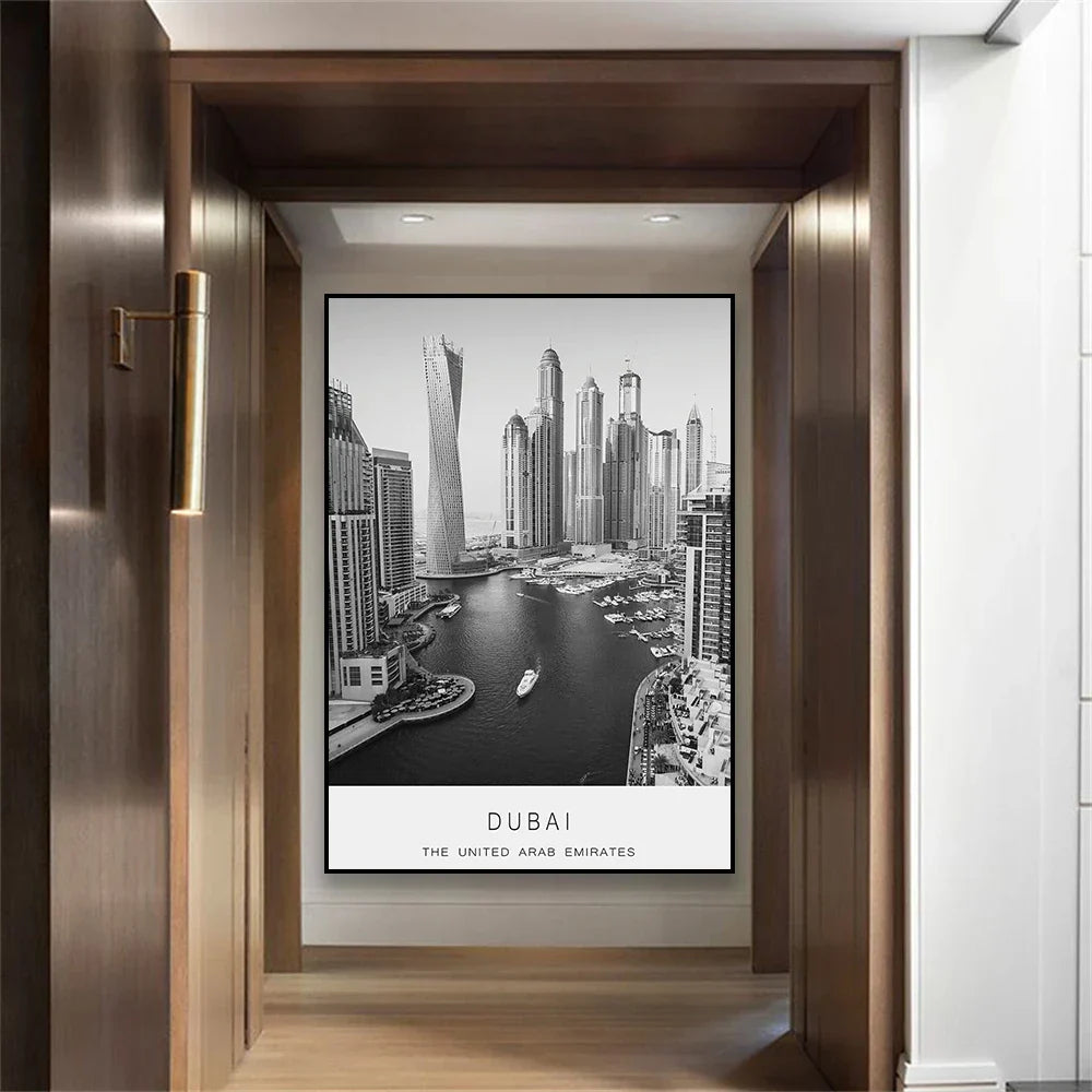 Dubai Skyline Poster Internationale Reisen Wandkunst Fein Kunst Leinwanddrucke Schwarz Weiß Bilder Für Wohnzimmer Esszimmer Heim Büro Kunst Dekor | Brehn