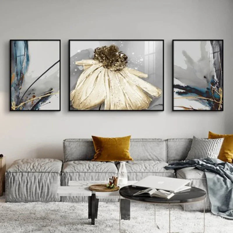 Moderne abstrakte florale Wandkunst Fine Art Leinwanddrucke blaue graue botanische Bilder für Wohnzimmer Schlafzimmer Wandkunst Dekor