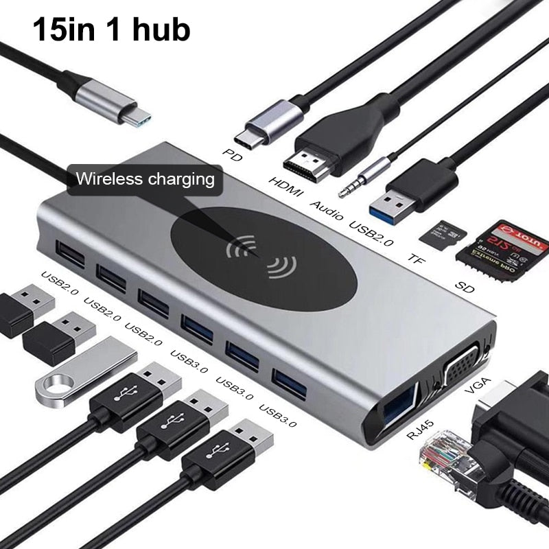 Brehn | 15in1 USB-C Wireless-Ladestation Docking Station