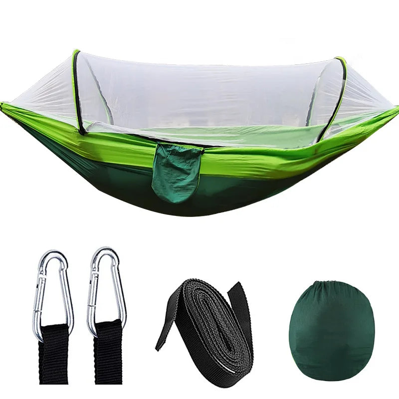 OutdoorRelax Hängematte mit Moskitonetz und Schnellverschluss – 200 kg Tragkraft | Brehn