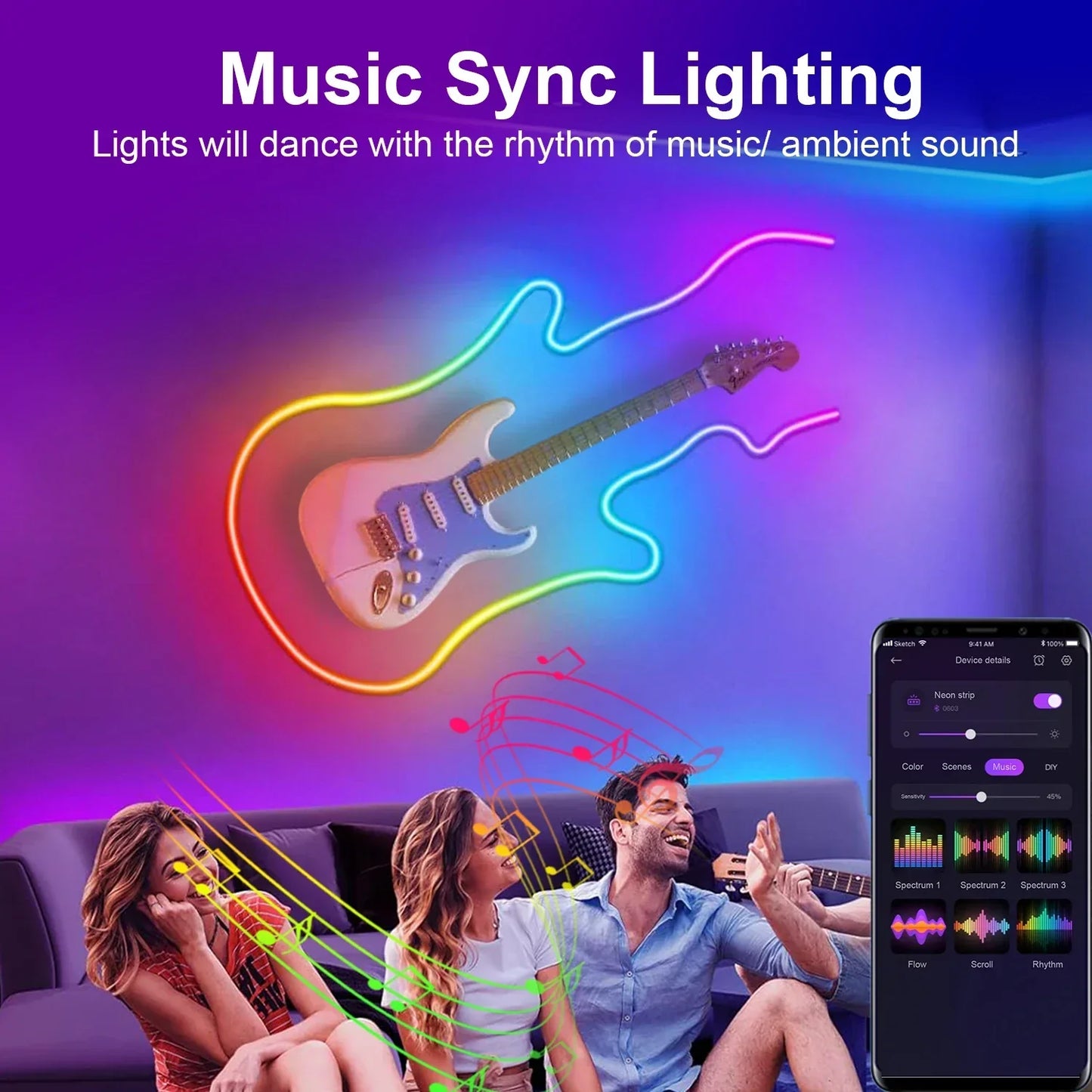 LED RGB-Band - Neon-Ambiente - Musik-Synchronisation - USB - TV- und Schlafzimmerdekoration | Brehn