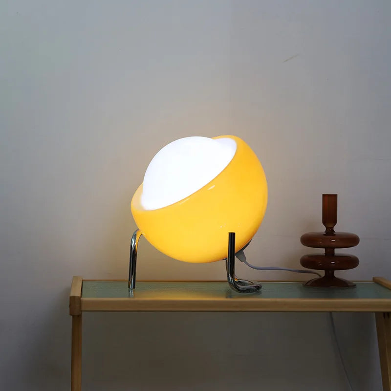 Brehn | Aurivio Tischlampe | Glas & Edelstahl | Retro-Nordic Design | LED Nachtlicht Beige/Orange | Ø21×H25 cm