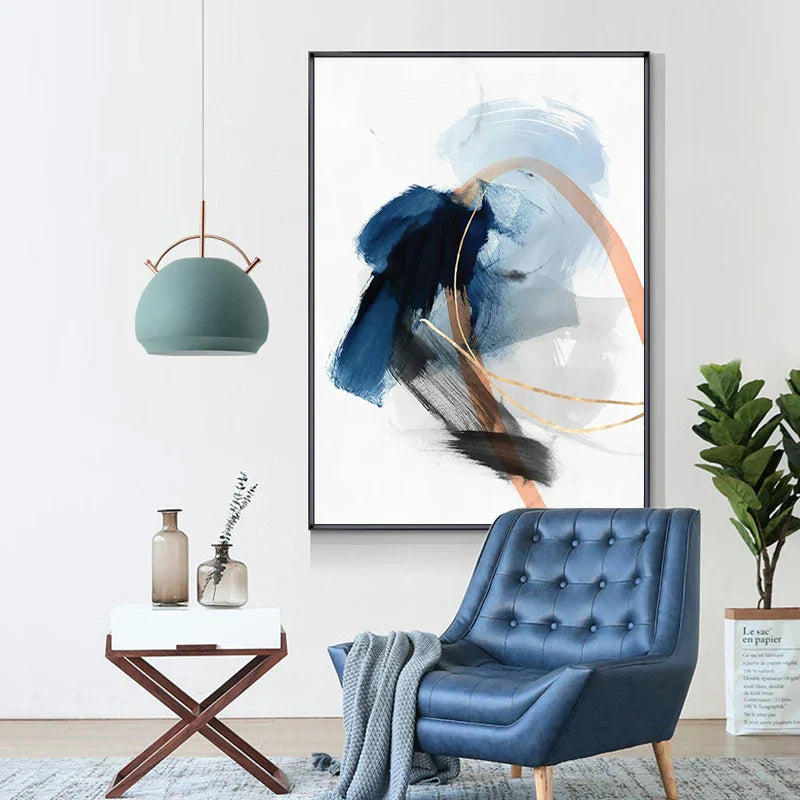 Modern Abstract Breite Stroke Wandkunst Feine Kunst Leinwanddrucke Blau Beige Mit Hinweisen Auf Orange Goldene Nordische Bilder Für Wohnzimmer Dekor | Brehn