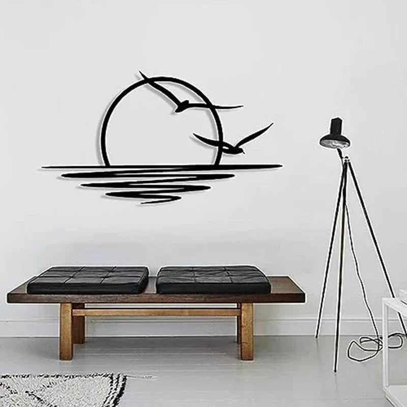 Sonnenaufgang Möwen Metall Wanddekoration Sonnenuntergang Eisenkunst 30x60cm Wandkunst Für Wohnzimmer Schlafzimmer Bürodekoration | Brehn