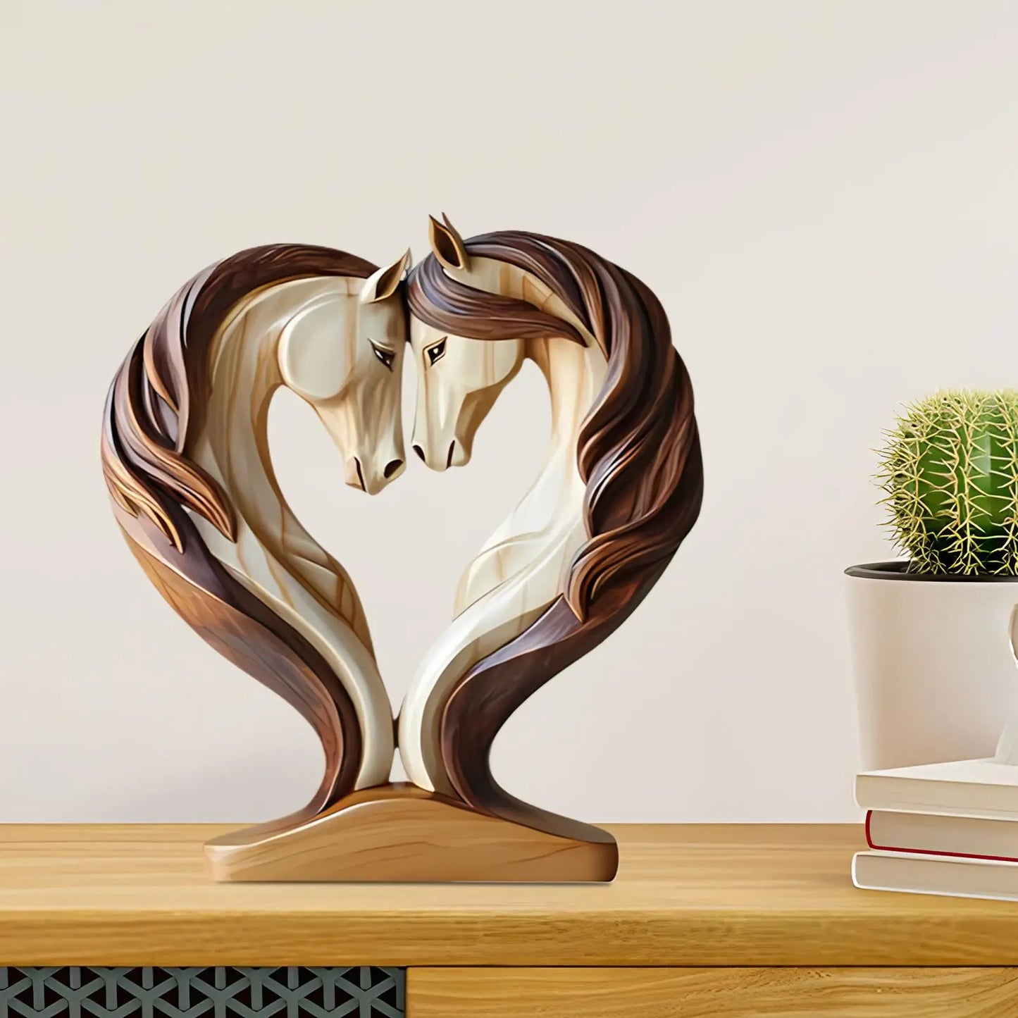 Brehn | Equora Horse Sculpture | Horse Sculpture Wood | 2D Design in Embrace Pose | Decoration for Living Room, Office & Children's Room