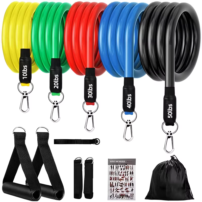 Komplettes Fitness-Set mit Widerstandsbändern, Griffen und Knöchelmanschetten
