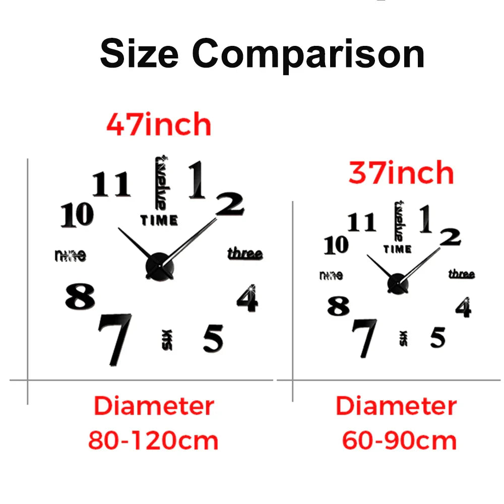 Große Wanduhr DIY 3D Selbstkleber Spiegel Acryl Wanduhr für Küche Esszimmer Wohnzimmer Kreative Wohnkultur | Brehn