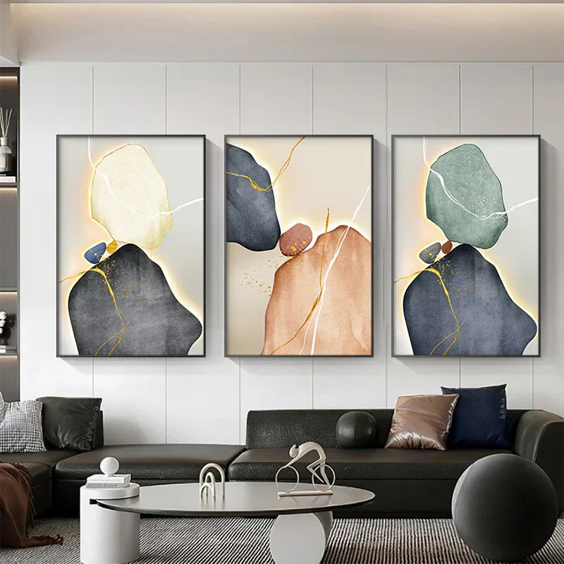 Moderne abstrakte nordische Zen-Kiesel Wandkunst feine Kunstdrucke auf Leinwand neutrale Töne geomorphes Design Bilder für zeitgenössische Innenräume | Brehn