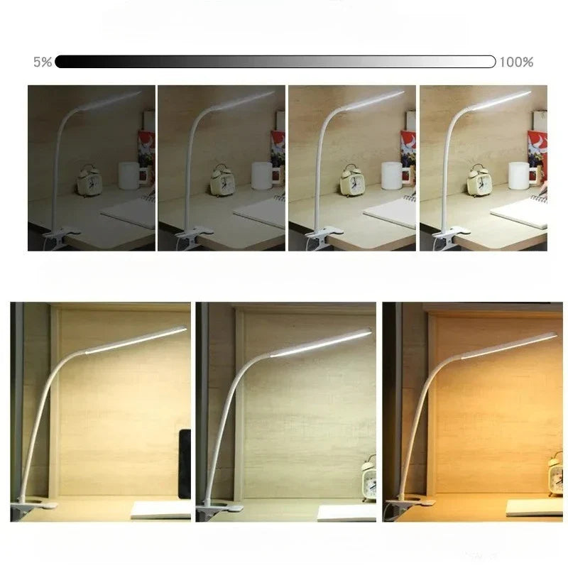 Brehn | LED-Klemmleuchte LumaFlex | 3 Lichtfarben & 10 Helligkeitsstufen | USB-Betrieb | Flexibler Schwanenhals | Augenfreundlich & Dimmbar