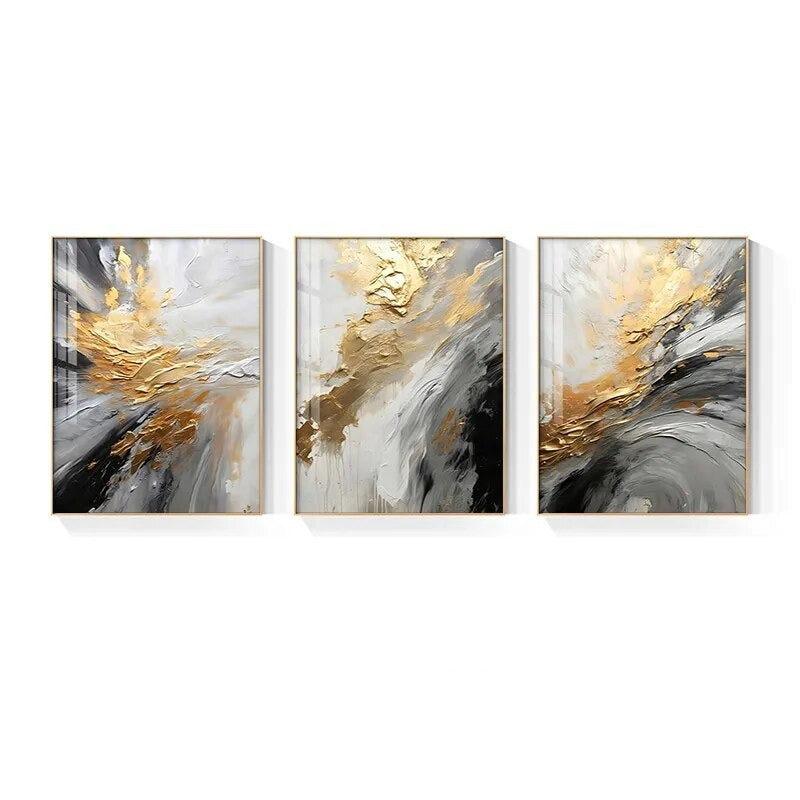 Schwarz Grau Gold Sturm Dick Pinsel Farbe Leinwanddruck Wandkunst Fine Art Giclee Druck Bilder für luxuriöses Wohnzimmer Hotelzimmer Home Office Dekor | Brehn