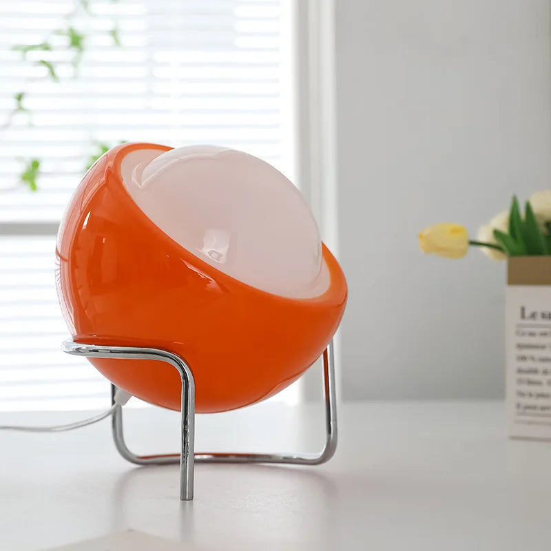 Brehn | Aurivio Tischlampe | Glas & Edelstahl | Retro-Nordic Design | LED Nachtlicht Beige/Orange | Ø21×H25 cm