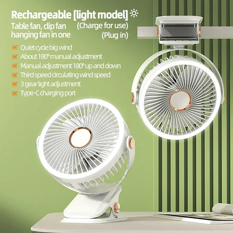 Brehn | Multi-Winkel Outdoor Clip-On wiederaufladbarer Kühlventilator