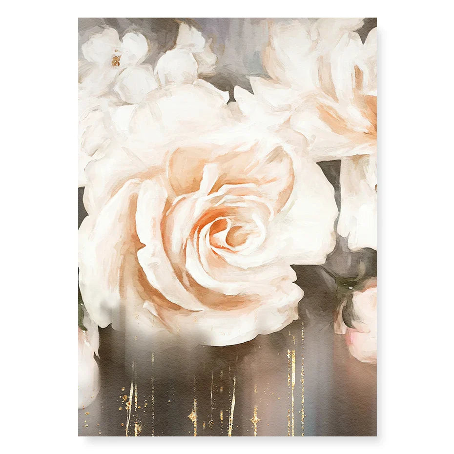 Rosa Beige Blüten Große Florale Wandkunst Feine Kunst Leinwanddrucke Elegante Abstrakte Botanische Bilder Für Wohnzimmer Schlafzimmer Kunst Dekor | Brehn