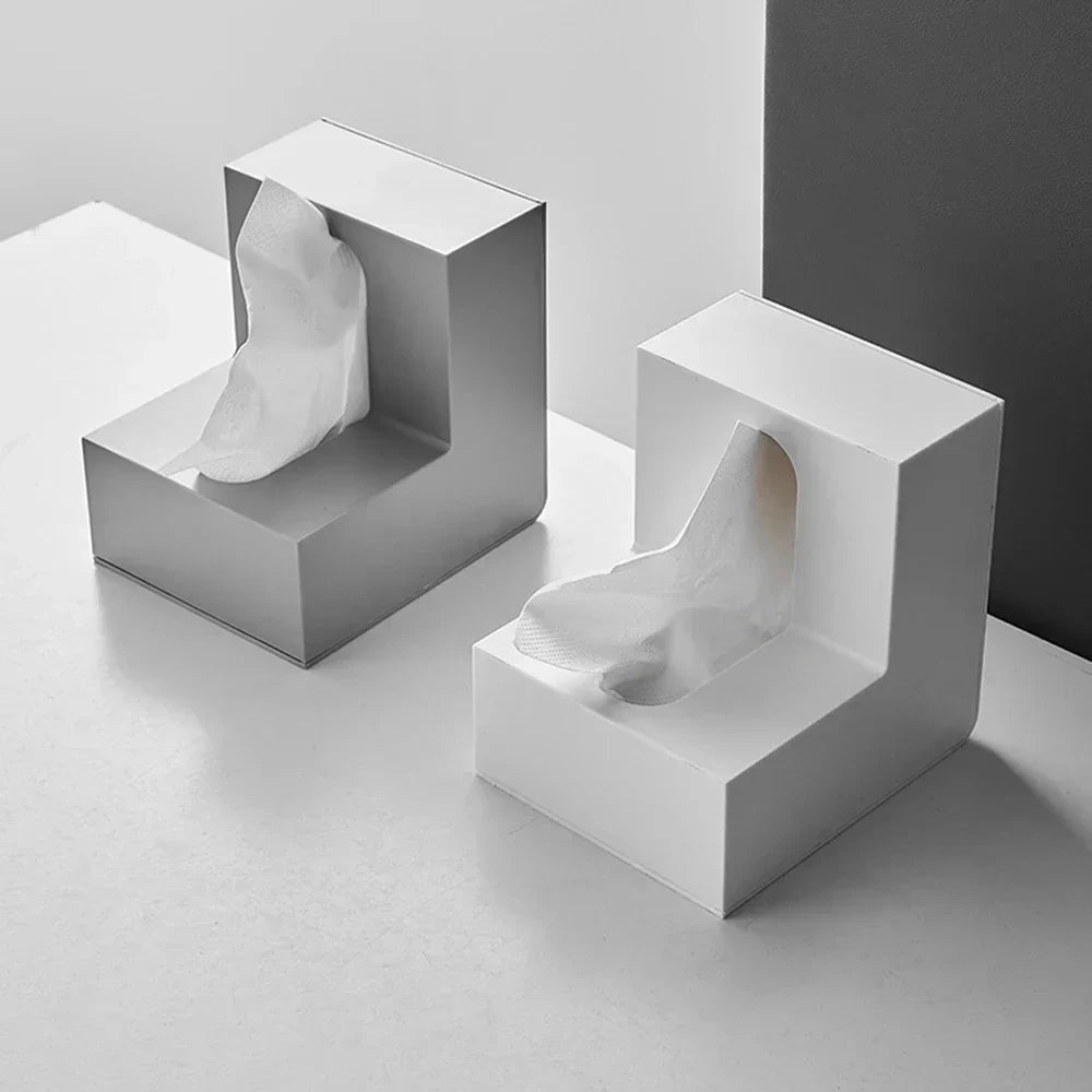 Minimalist Abstract L-förmiger skulpturaler Taschentuchspender für Wohnzimmer Kaffeetisch Küche Arbeitsplatte Desktop Nordic Stil Wohnkultur | Brehn