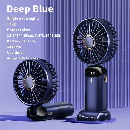 USB Handheld Mini Ventilator Faltbar Tragbare Hals Hängende Ventilatoren 5 Geschwindigkeiten USB Wiederaufladbarer Ventilator mit Telefonständer und Display | Brehn