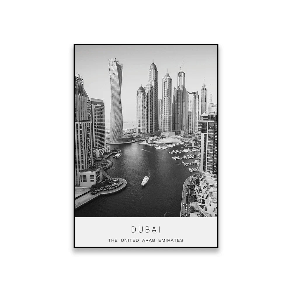 Dubai Skyline Poster Internationale Reisen Wandkunst Fein Kunst Leinwanddrucke Schwarz Weiß Bilder Für Wohnzimmer Esszimmer Heim Büro Kunst Dekor | Brehn