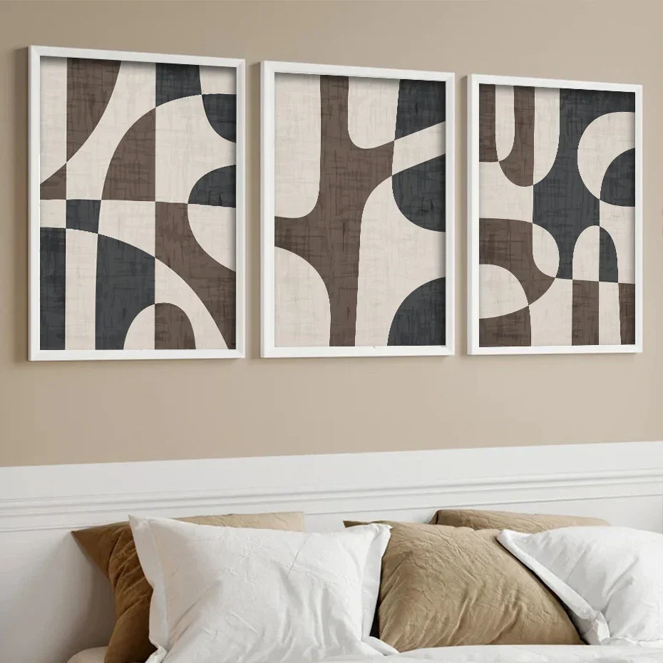 Moderne Geometrische Braune Beige Abstrakte Wandkunst Feine Kunst Leinwanddrucke Bilder Für Wohnzimmer Schlafzimmer Zeitgenössische Innenraumdekoration | Brehn