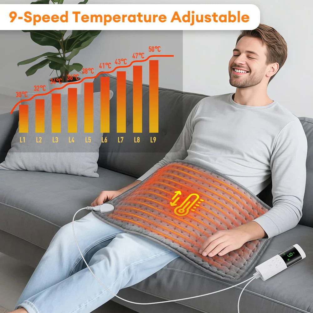 Brehn | ThermaEase Elektrisches Heizkissen | 9 Temperaturstufen & 4 Timer-Modi | 30×60 cm | Waschbar & Schnelles Heizen | Für Rücken, Bauch & Beine