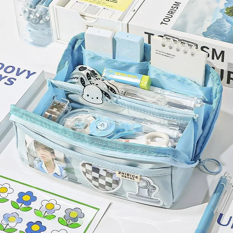 Brehn | Federmäppchen KIDZORA CrystalBag | Transparent & Vielseitig | 10-Taschen-Design | Hohe Kapazität für Schule & Freizeit