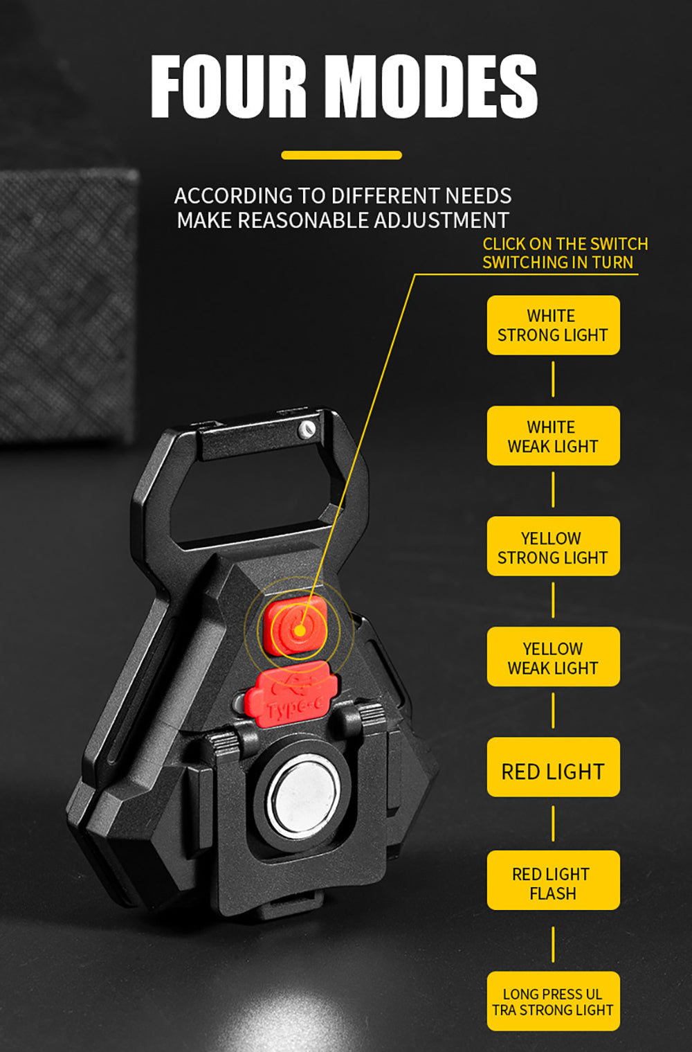Mini-LED-Taschenlampe USB-Flaschenöffner Schlüsselanhänger | Brehn