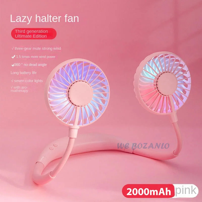 USB Tragbarer Freisprechhalsventilator - Wiederaufladbarer Mini-Sportventilator, 3-Geschwindigkeitsverstellbarer Dualventilator für Zuhause, Büro & Außeneinsatz | Brehn