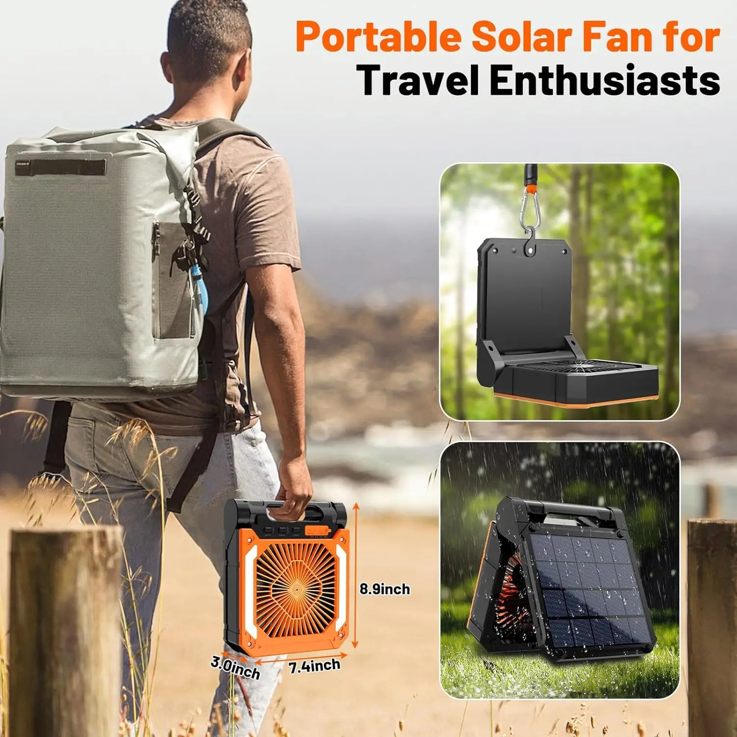 20000mAh Tragbarer Elektrischer Ventilator mit LED Licht — USB, Solar & Auto-Ladung für Camping | Brehn