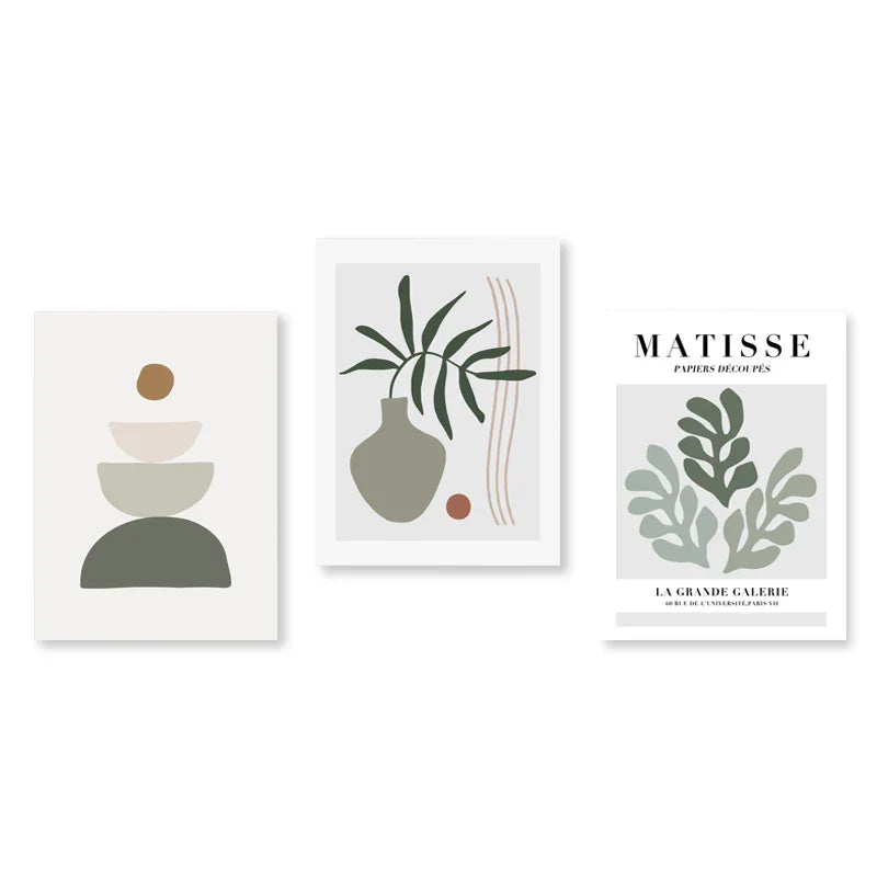 Set aus 3 Stück Modern Abstrakt Bohemian Minimalistisch Geometrisch Wandkunst Fein Kunst Leinwand Drucke Poster Bilder Für Wohnzimmer Dekor | Brehn