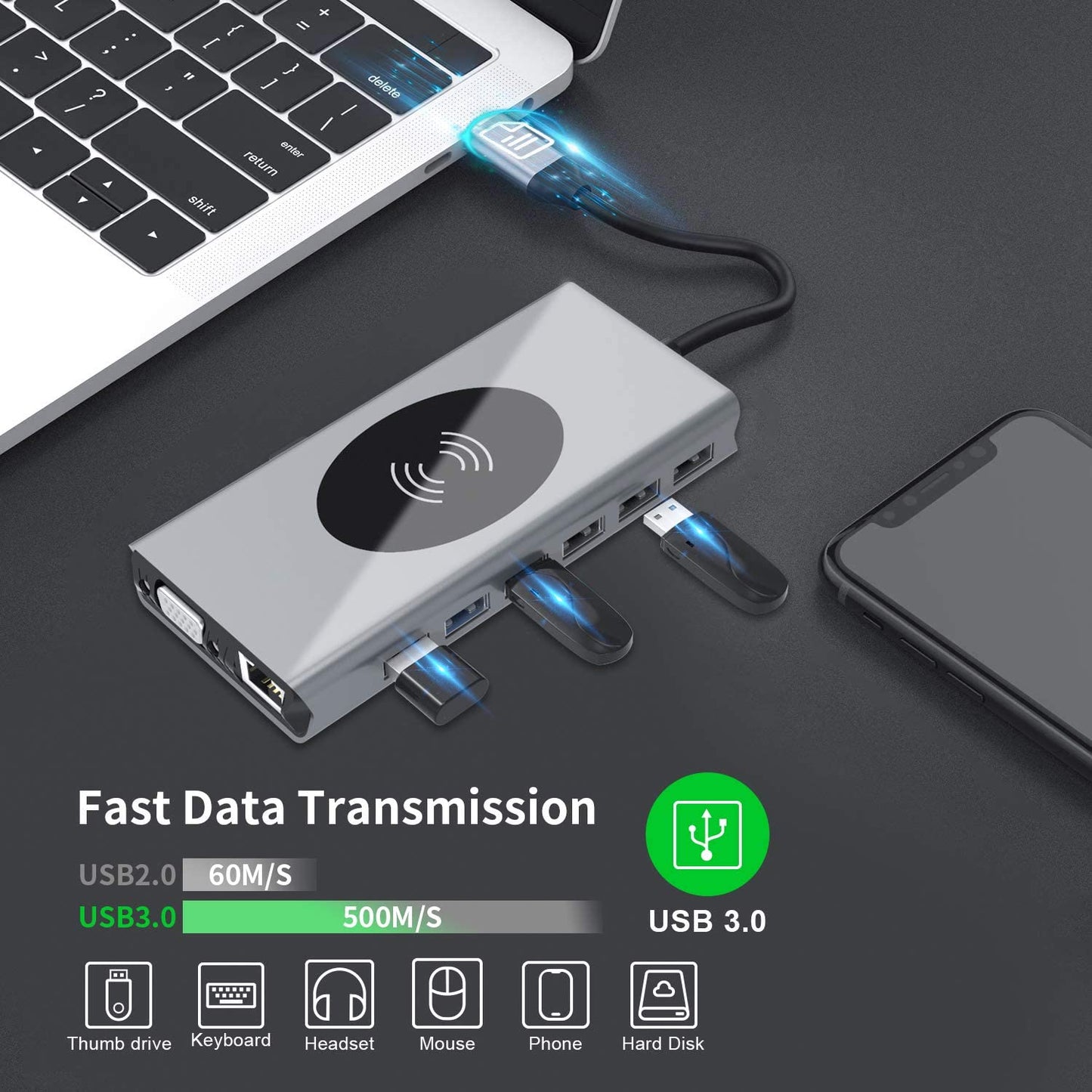 Brehn | 15in1 USB-C Wireless-Ladestation Docking Station