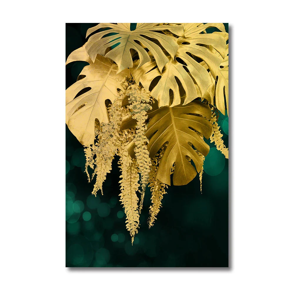 Set von 3 Teilen Goldenes Blatt Wandkunst Minimalistische Nordische Tropische Pflanzen Feine Kunst Leinwanddrucke Bilder Für Wohnzimmer Esszimmer Kunst Dekor