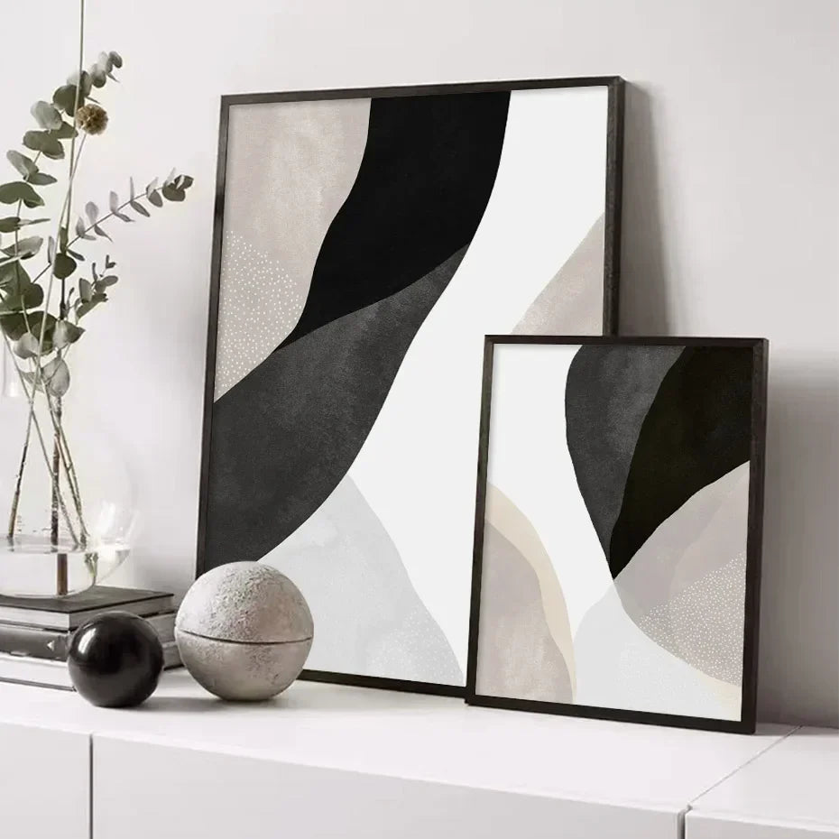Schwarz Weiß Grau Minimalistische Abstrakte Wandkunst Fine Art Leinwanddrucke Neutrale Farben Bilder für Wohnzimmer Schlafzimmer Home Office Dekor | Brehn
