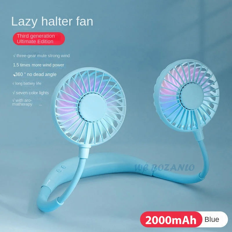 USB Tragbarer Freisprechhalsventilator - Wiederaufladbarer Mini-Sportventilator, 3-Geschwindigkeitsverstellbarer Dualventilator für Zuhause, Büro & Außeneinsatz | Brehn