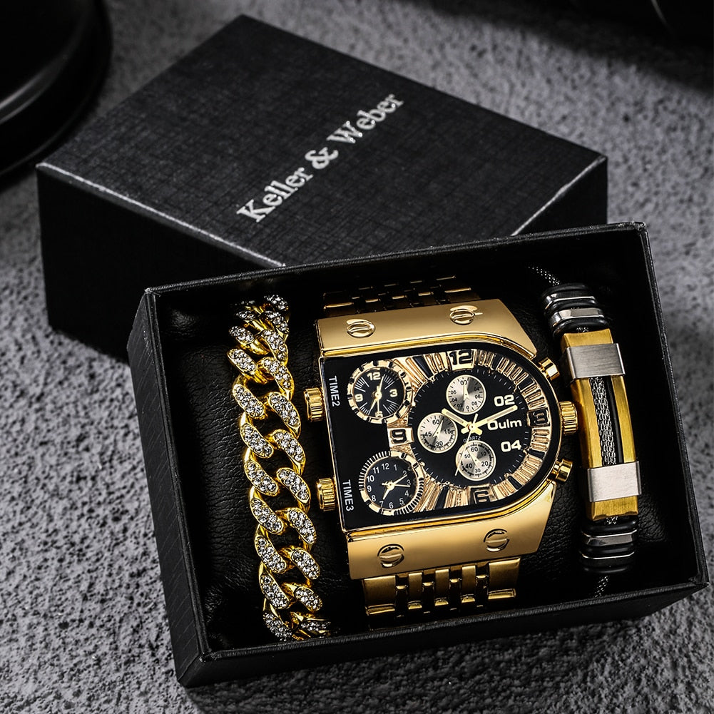 Brehn | Große Zifferblatt Uhr Quarz Geschäfts Herren Geschenkset