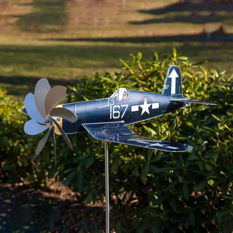 Brehn | Windspiel AeroTwist | Flugzeug-Gartenwindrad aus Edelstahl | Wetterfest & drehend im Wind | Für Garten, Terrasse & Balkon