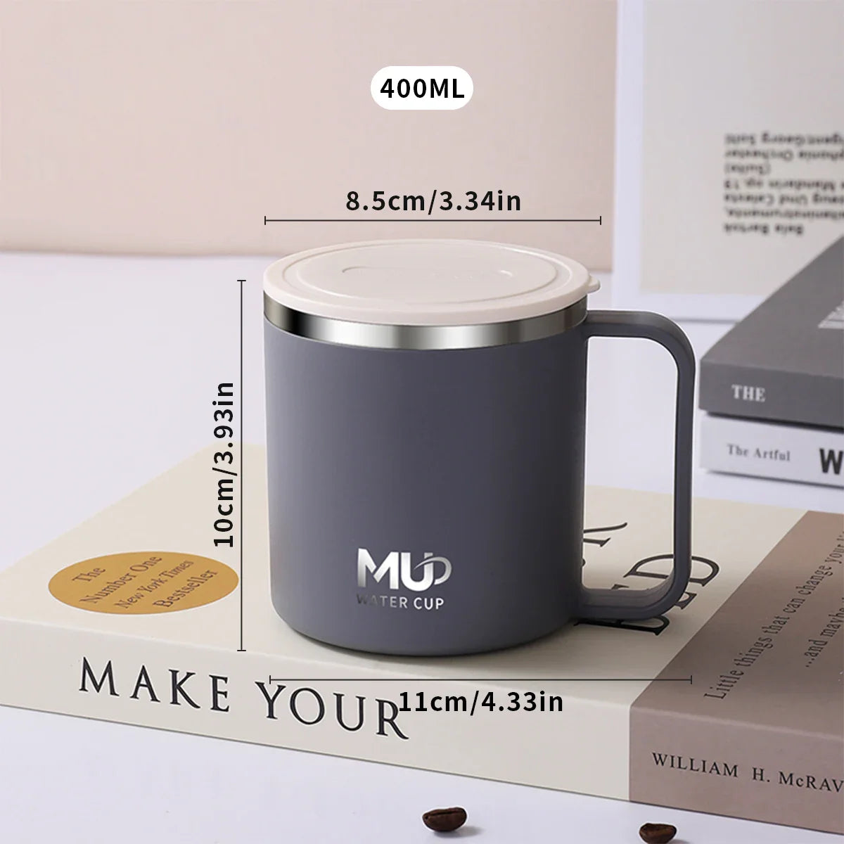 Isolierte Edelstahl Kaffeetasse mit Deckel | Brehn