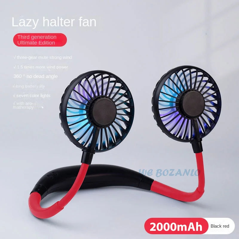 USB Tragbarer Freisprechhalsventilator - Wiederaufladbarer Mini-Sportventilator, 3-Geschwindigkeitsverstellbarer Dualventilator für Zuhause, Büro & Außeneinsatz | Brehn